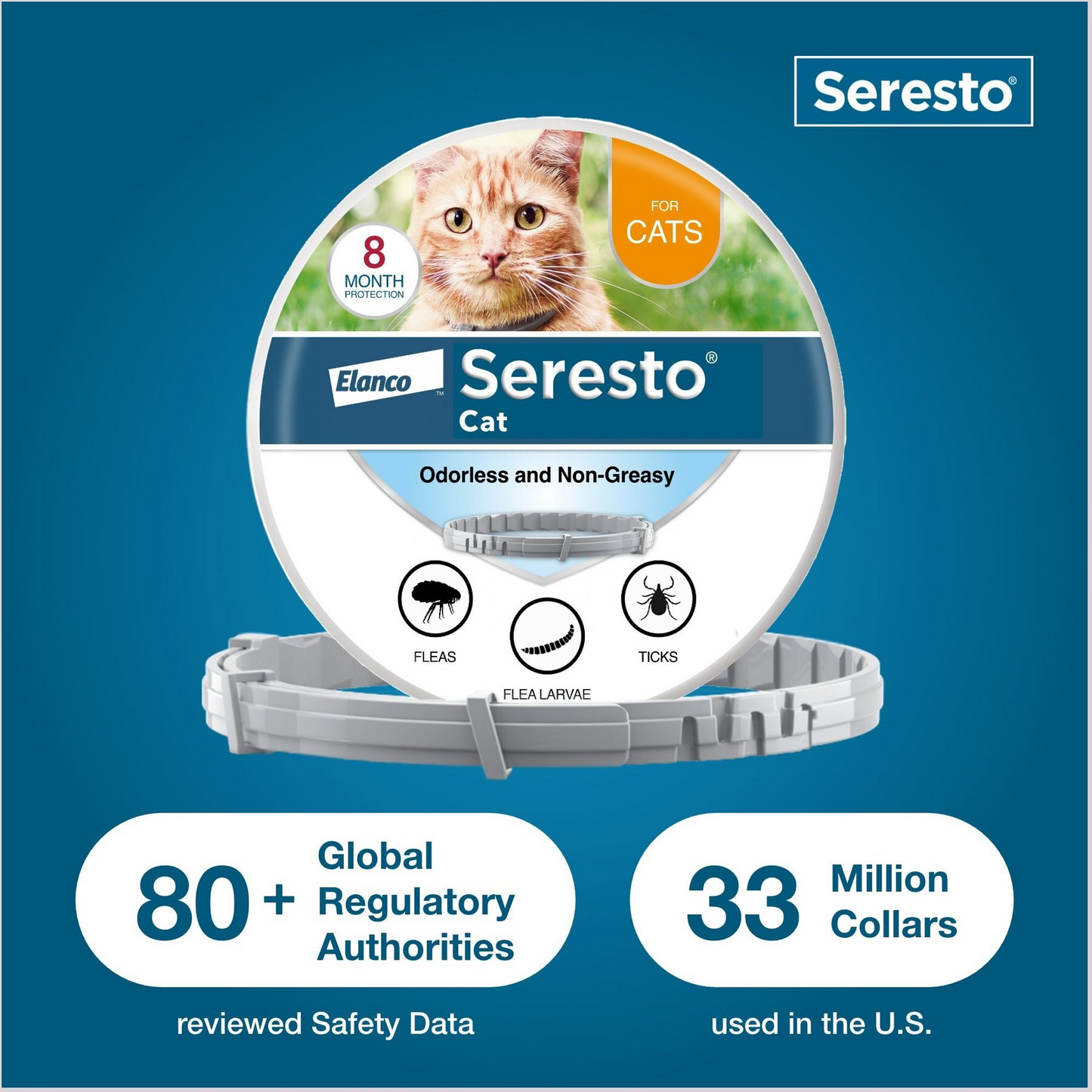 Seresto Flea & Tick Collar for Cats, 2 Collars(16-mos.supply)