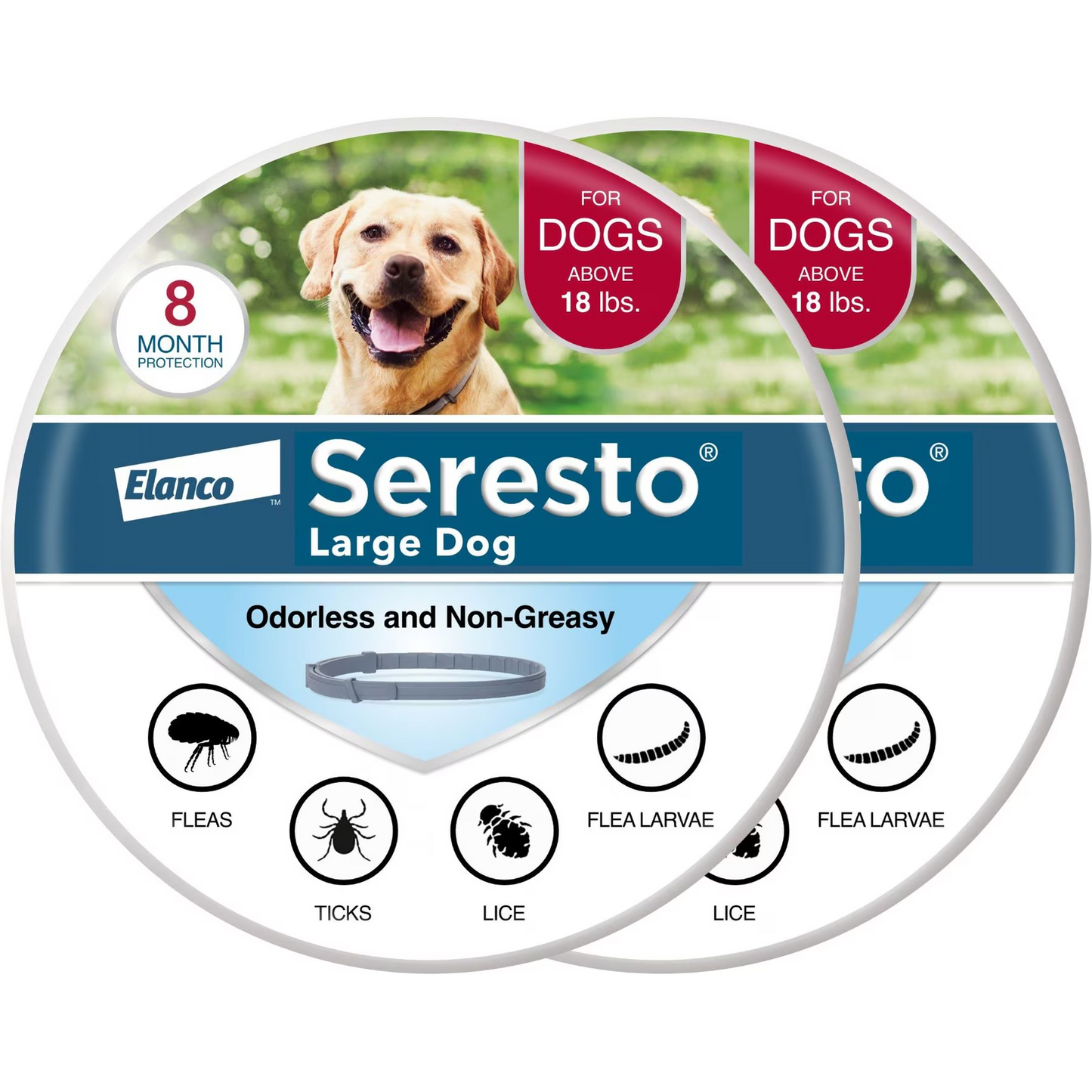 Seresto Flea & Tick Collar for Dogs, over 18-lbs,2 Collars(16-mos. supply)